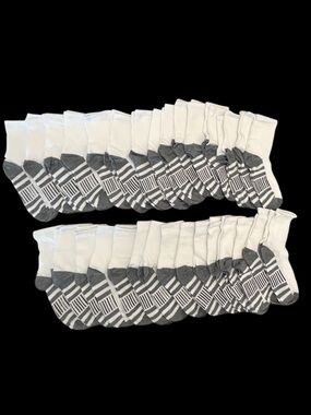 30 Pair Bundle Kids Socks Shoe 7C–1Y Ages 3-7 White and Gray Thin Crew NWT